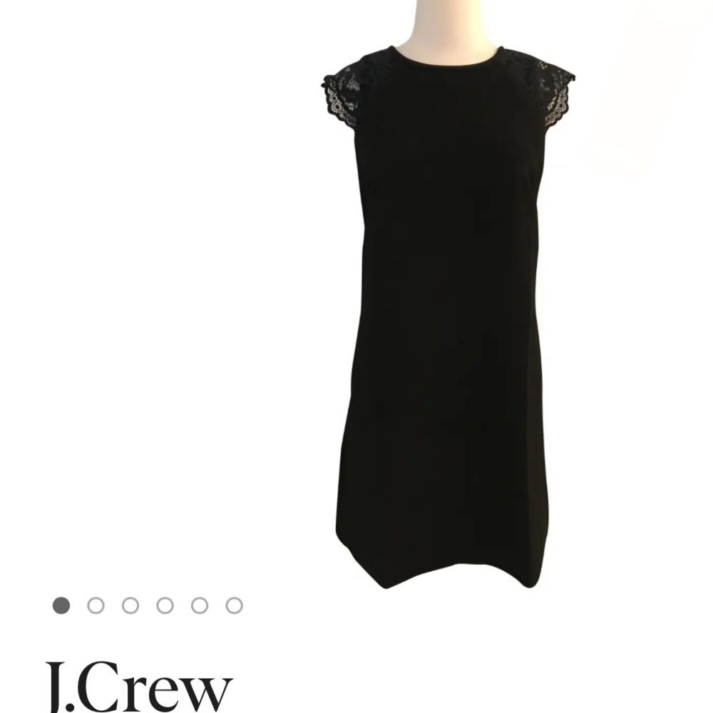 J. Crew Little Black Shift classic feminine party dress Blue Lace Sleeve Sz 4 Sm
